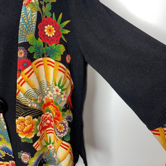 MOONLIGHT Y & S Fashion Jacket Black Floral Asian Art to Wear Lagenlook Size XL - Picture 10 of 16